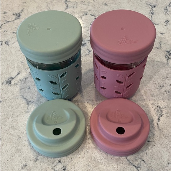 Elk And Friends 8oz Glass Mason Jar Cups Silicone Sleeves 2 Toddler Sippy Cups - Picture 8 of 8
